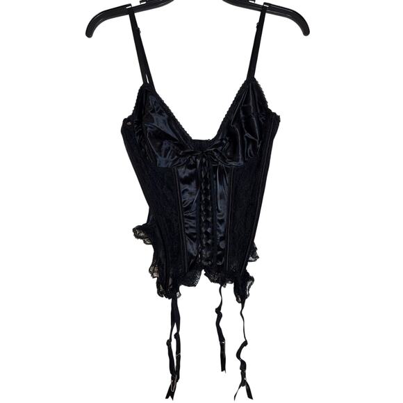 Vintage Hartwell Large Black Lace and Ribbons Corset Bustier with Garters - Picture 1 of 5